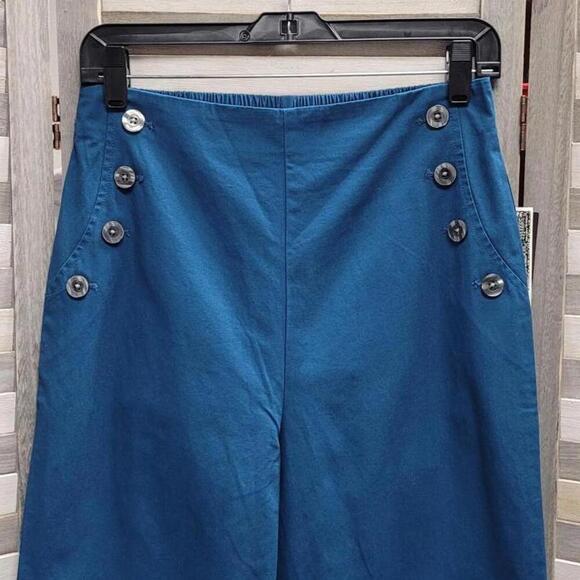 Teal High-Waisted Trousers with Button Detail | House of Aama | Small - Picture 2 of 12